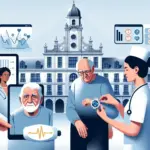 "Hospital staff monitoring elderly patients using remote monitoring systems at a Galician hospital, showcasing innovative healthcare technology for improved patient care."